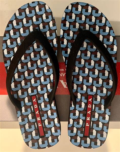 prada blue flip flops|sandal prada original.